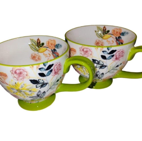 Potter's Studio Coffee Pedestal Mug Colorful Botanical Design Floral . Set 2 - Picture 8 of 8